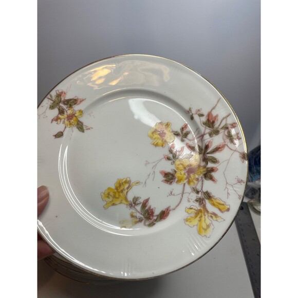 5 Antique Limoges SALAD Plates Yellow Flowers GOLD Edge 7" (Jean Pouyant) - Picture 3 of 14